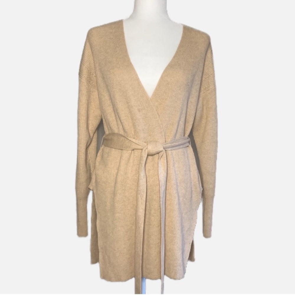 J. Crew 365 Wool Cotton Blend Long Line Soft Cozy Ribbed Belted Cardigan Size S